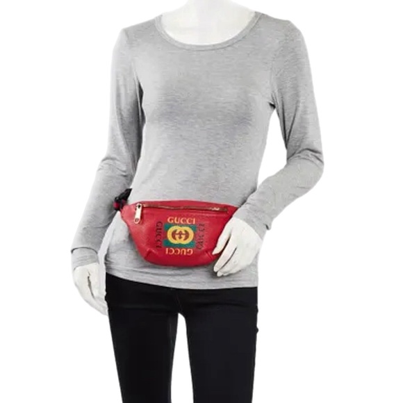 Gucci Leather Logo Print Waist Belt Bag in Hibiscus🌺 Red Authenticity Guaranteed - Picture 4 of 9